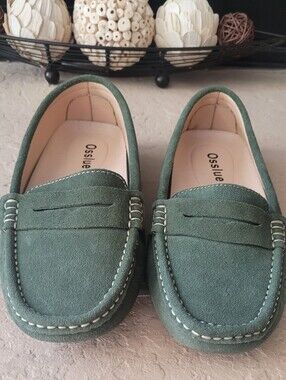 Size 9 Osslue Green Suede Leather Penny Loafers Retro Moccasin Women  Loafers